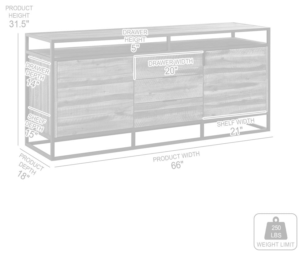 Ludgate 3 Drawer Sideboard Buffet, Acacia And Black Metal