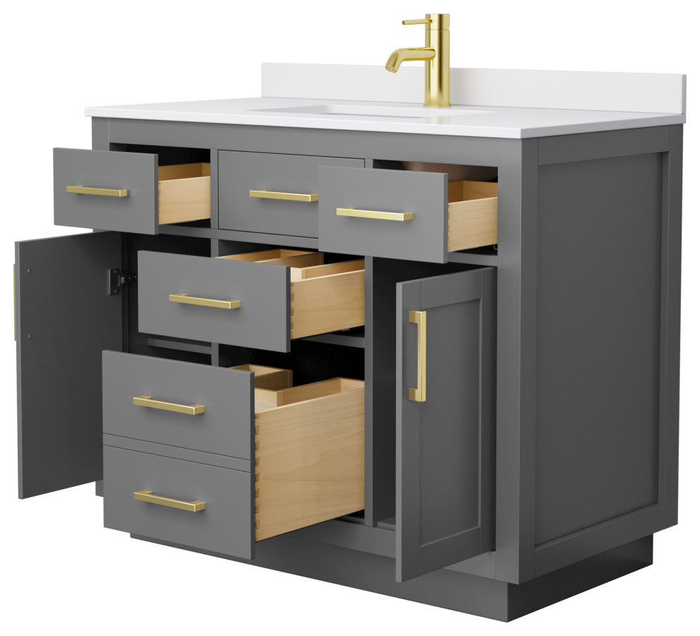 Beckett TK 42" Dark Gray Single Vanity,  Cultured Top, Gold Trim