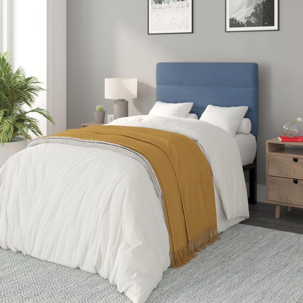 Paxton Stitched Upholstered Adjustable Height Headboard, Blue, Twin