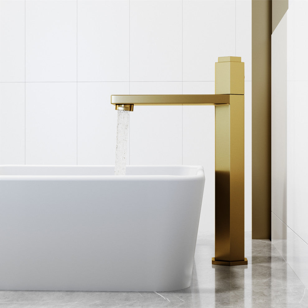 VIGO Nova 10" H Single Handle Single Hole Bathroom Vessel Faucet, Matte Brushed Gold