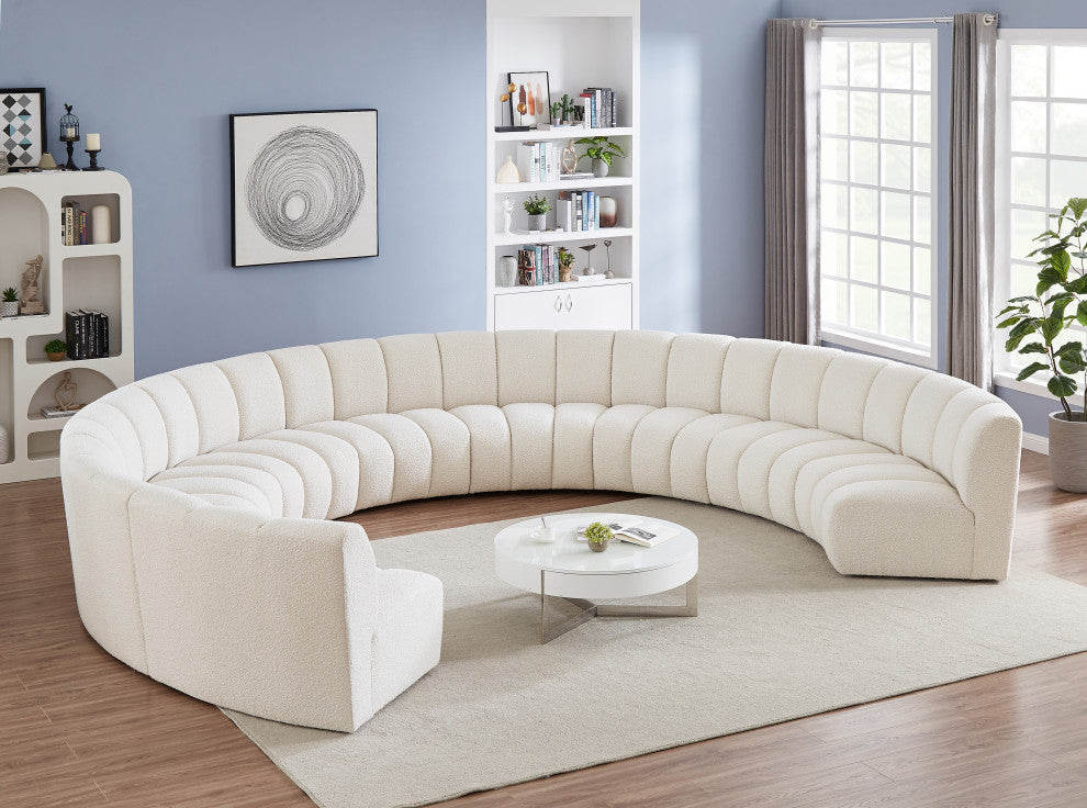 Infinity Black Boucle Fabric Upholstered Arc Shaped Modular Sectional, Cream, 9-Piece, Arc-Shaped