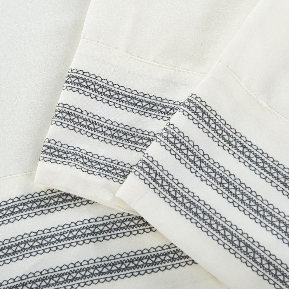 Serenta Trois Embroidered 4 Piece Bed Sheet Set, Ivory, Twin