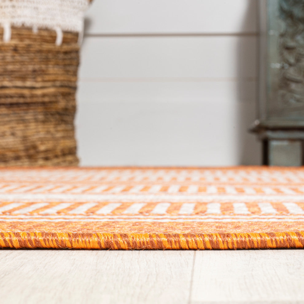 Haynes Modern Double Stripe Indoor/Outdoor Area Rug, Orange/Cream, 4x6