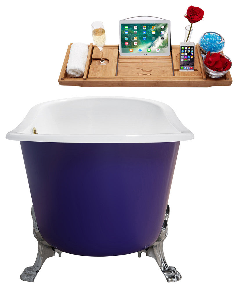 67" Cast Iron R5060CH-GLD Soaking Clawfoot Tub and Tray With External Drain