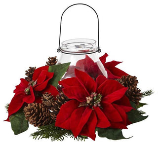 Poinsettia Pine & Pine Cone Candelabrum