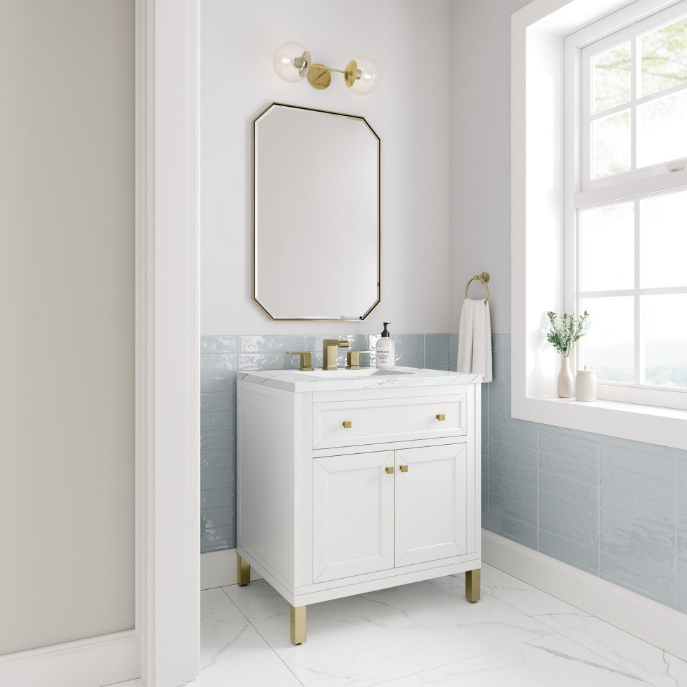 Chicago 30" Single Vanity, Glossy White,  Ethereal Noctis Top