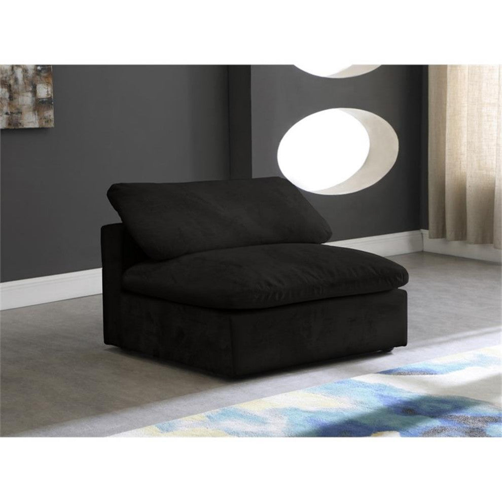 Maklaine Contemporary Velvet Modular Armless Chair in Soft Black