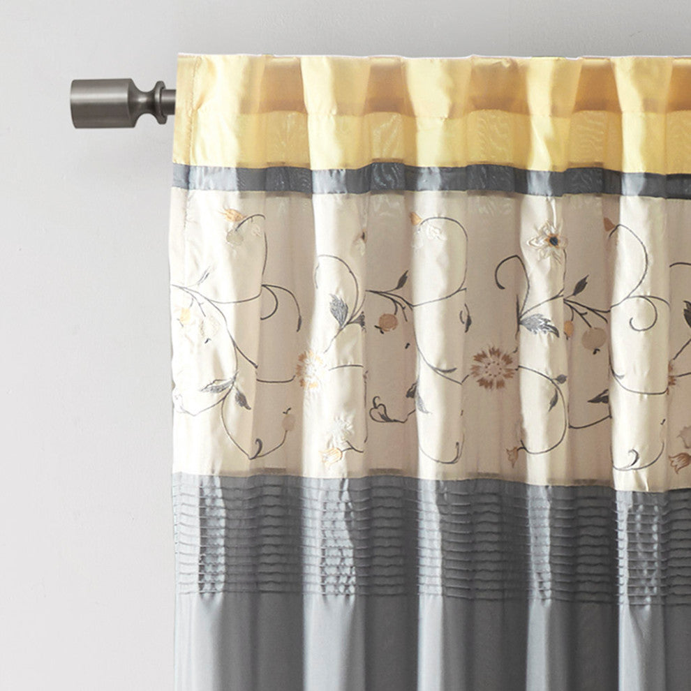 Madison Park Serene Embroidered Curtain Panel, Yellow