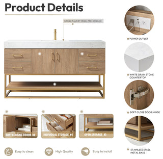 Alistair Vanity, North American Oak With Countertop, 60", With Mirror
