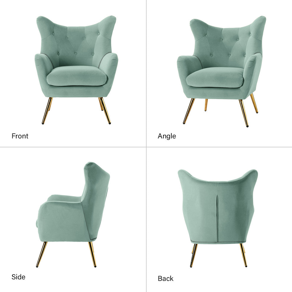 Upholstered Accent Chair With Tufted Back, Set of 2, Sage