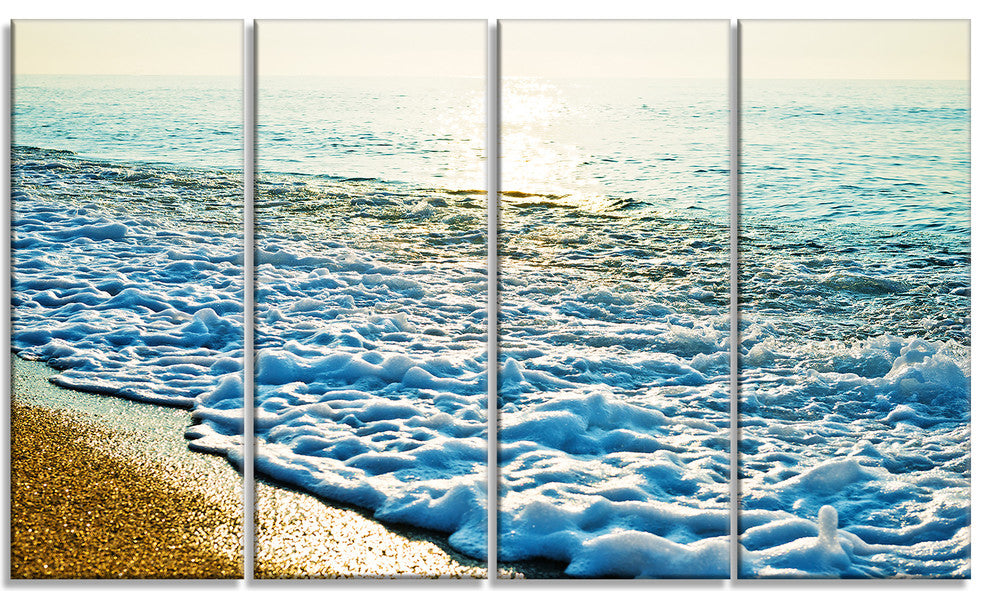 "Bright Blue Tranquil Seashore" Beach Canvas Wall Art, 4 Panels, 48"x28"
