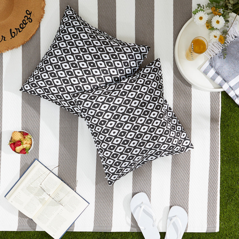 Black Ikat Outdoor Pillow Cover 18x18 (Set of 2)