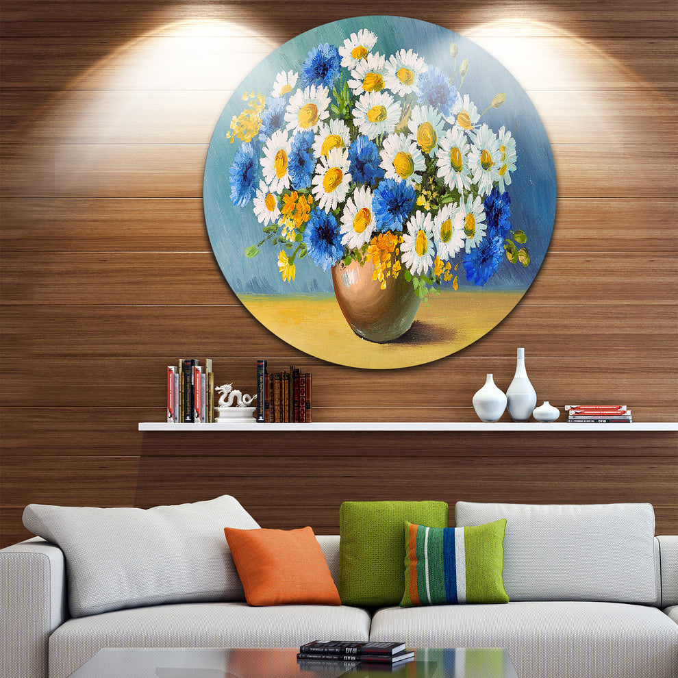 Bouquet Of Spring Flowers, Floral Round Metal Wall Art, 11"