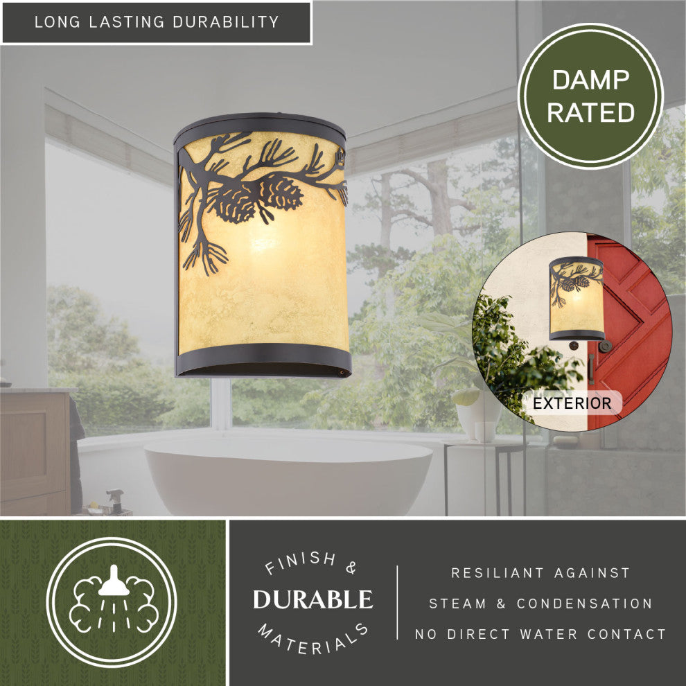 Douglas 1-Light Bronze Indoor-Outdoor Rustic Wall Sconce Bathroom Vanity Fixture, Pine Cone