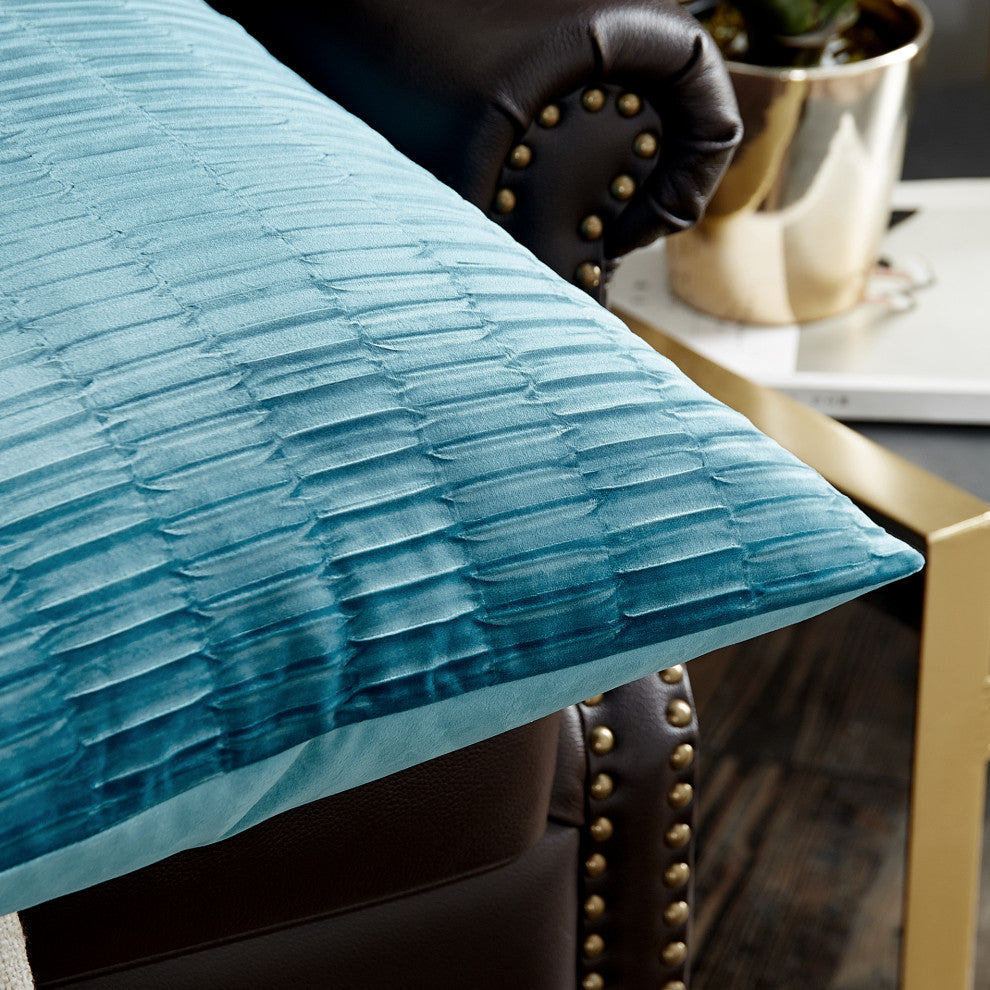 Pleated Velvet Pillow Cover 4 Piece Set, Storm Blue, 20" X 20"