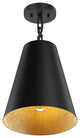 Farmhouse Gold Leaf Inside Pendant Light Fixture with Cone Metal Shade, Black