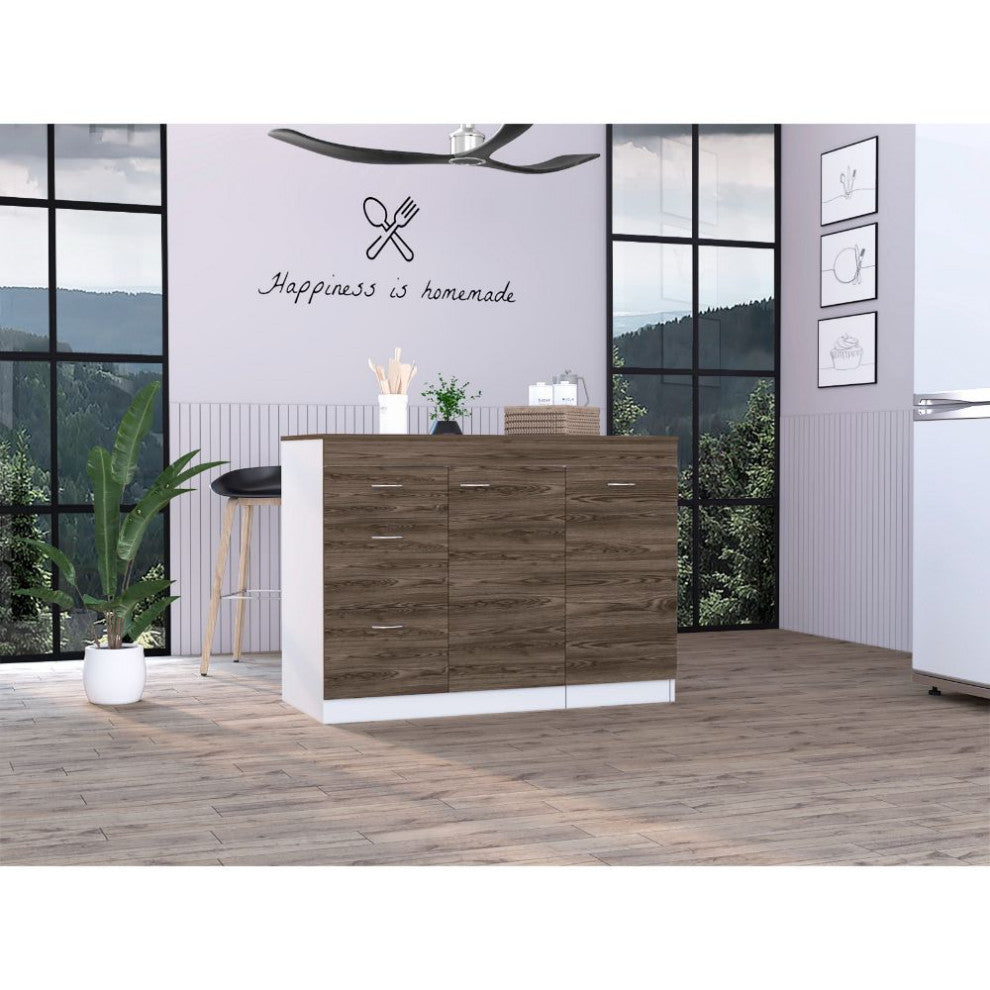 Joliet Base Cabinet with 3 Drawers and Flexible Cabinet, White/Dark Walnut
