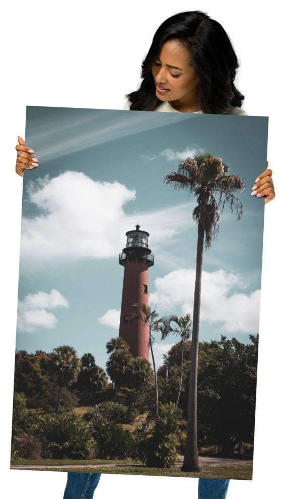 Jupiter Lighthouse Colorized Coastal Landscape Photo Unframed Wall Art Print, 24" X 36"