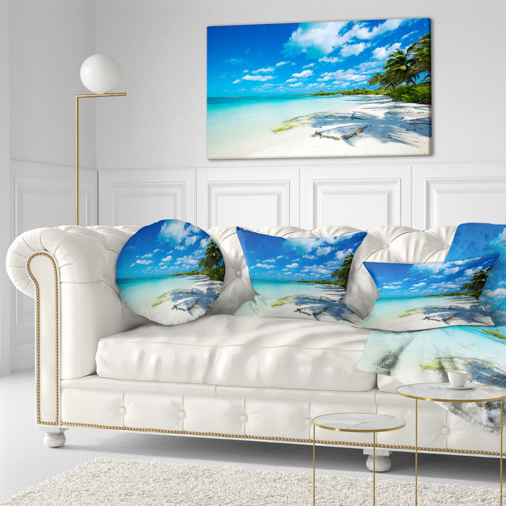 Tropical Beach With Palm Shadows Seashore Throw Pillow, 12"x20"