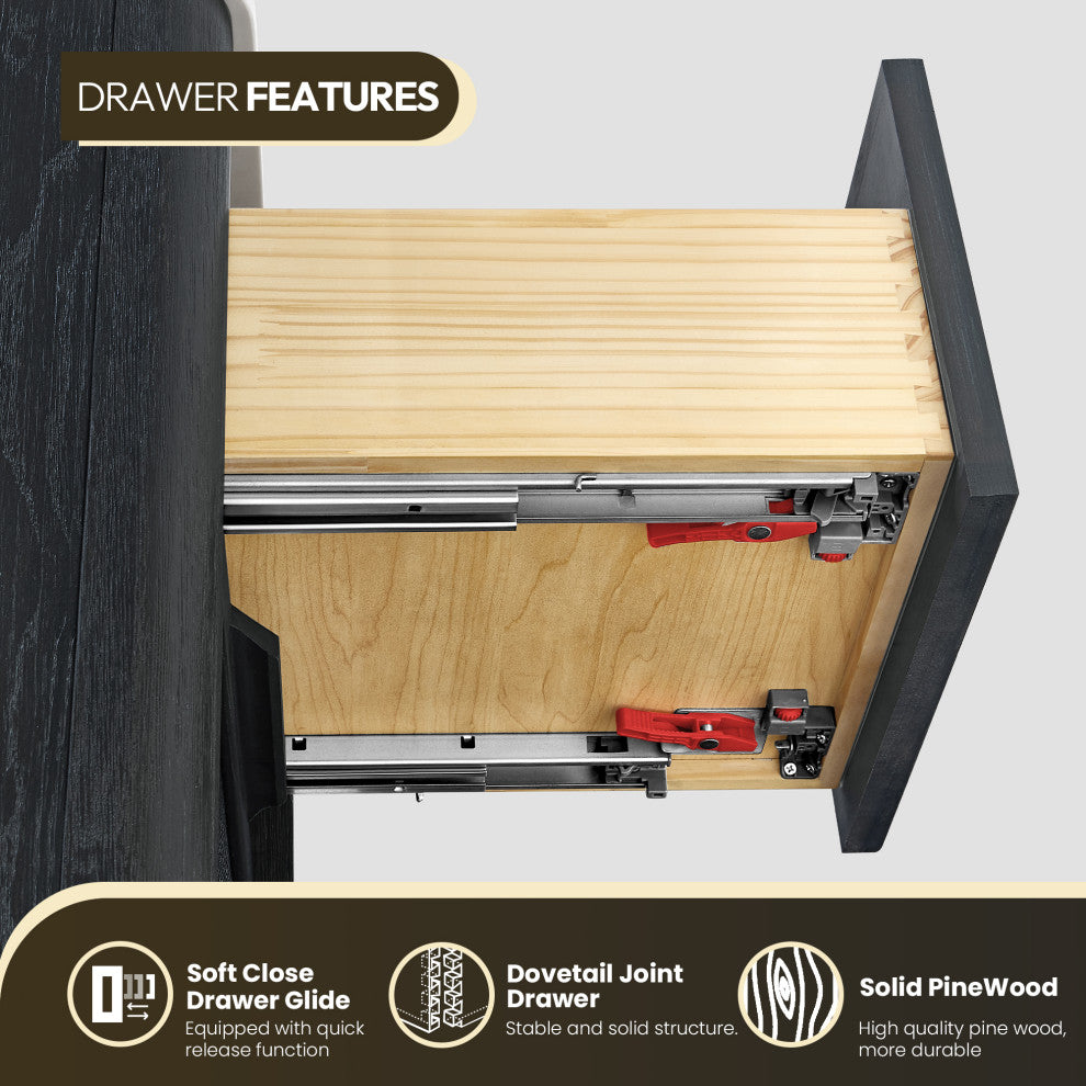 Busan Bath Vanity, Quartz Top No Mirror, Oak Classic Black, 36", Single Vanity