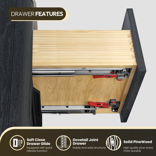 Busan Bath Vanity, Quartz Top No Mirror, Oak Classic Black, 36", Single Vanity