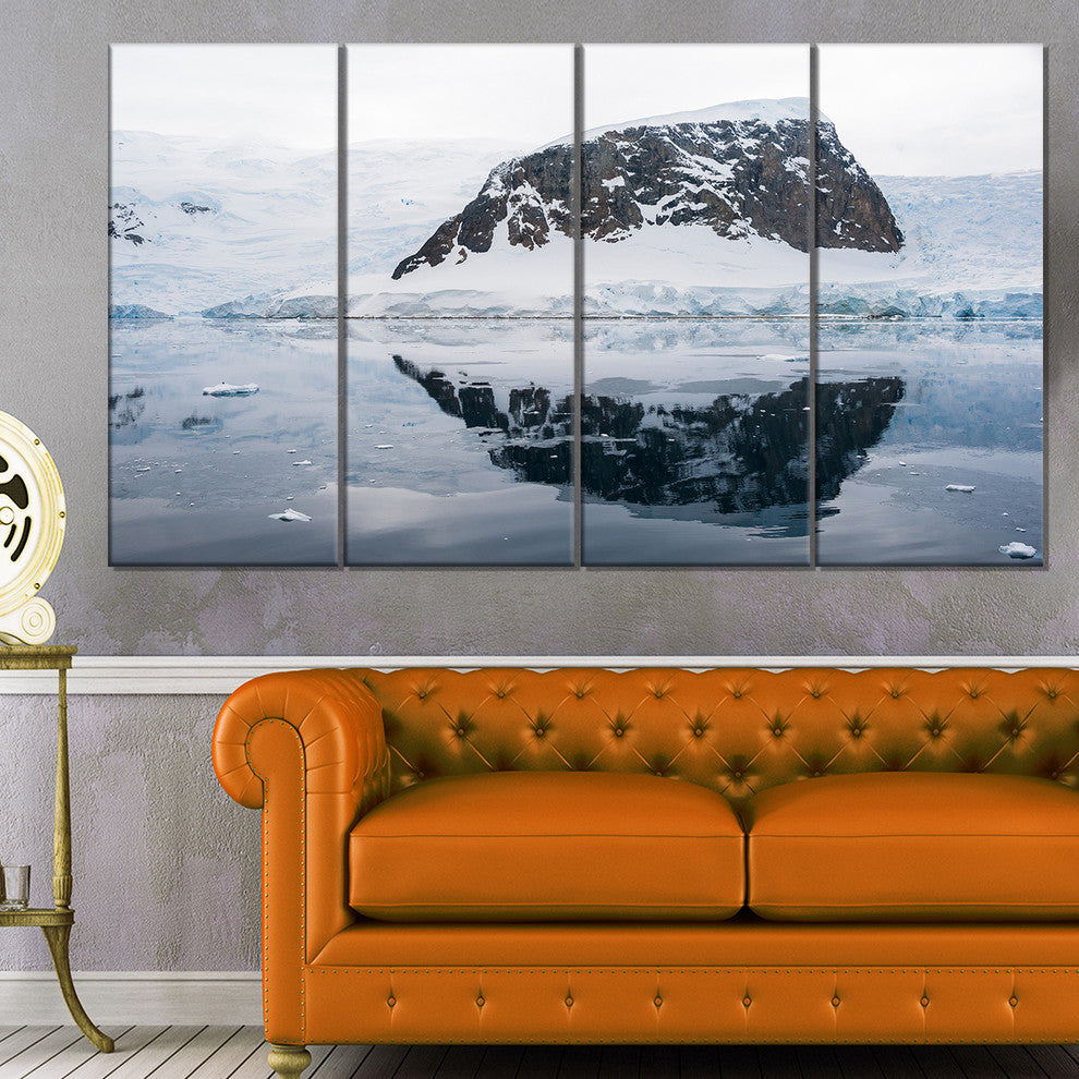 Snowcap Hill in Antarctica, Seashore Canvas Art Print, 48"x28", 4 Panels