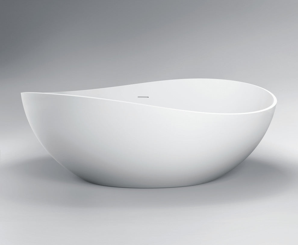 Vanity Art 63"x37" White Stone Freestanding Soaking Bathtub