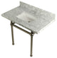 36X22 Marble Vanity Top w/Brass Console Legs, Carrara Marble/Polished Nickel