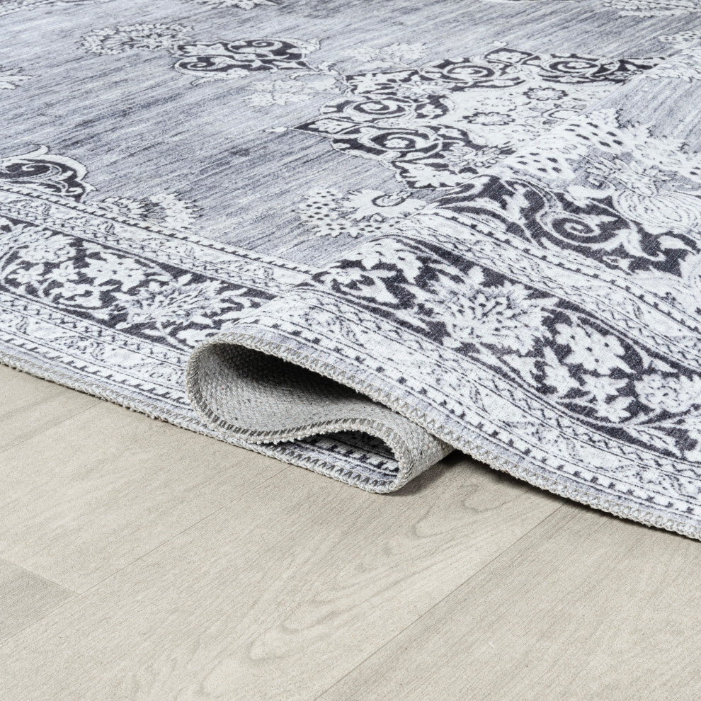 Bausch Distressed Chenille Washable Gray/White 3 ft. x 5 ft. Area Rug