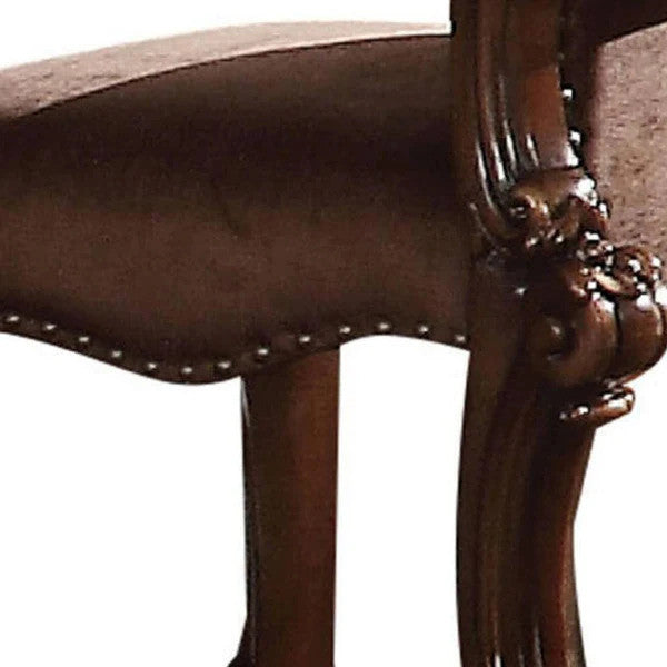 Benzara BM185888 Wooden Vanity Stool with Scrolled Poster Legs, Cherry Brown