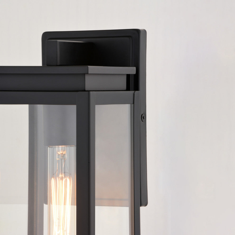 Uptown 1-Light Matte Black Transitional Outdoor Wall Lantern Clear Glass, 5"wx12.5"hx6"d