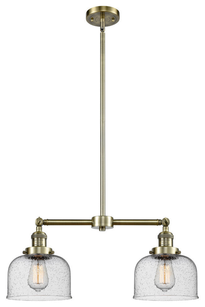 Large Bell 2-Light Chandelier, Antique Brass, Glass: Seedy