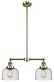Large Bell 2-Light Chandelier, Antique Brass, Glass: Seedy