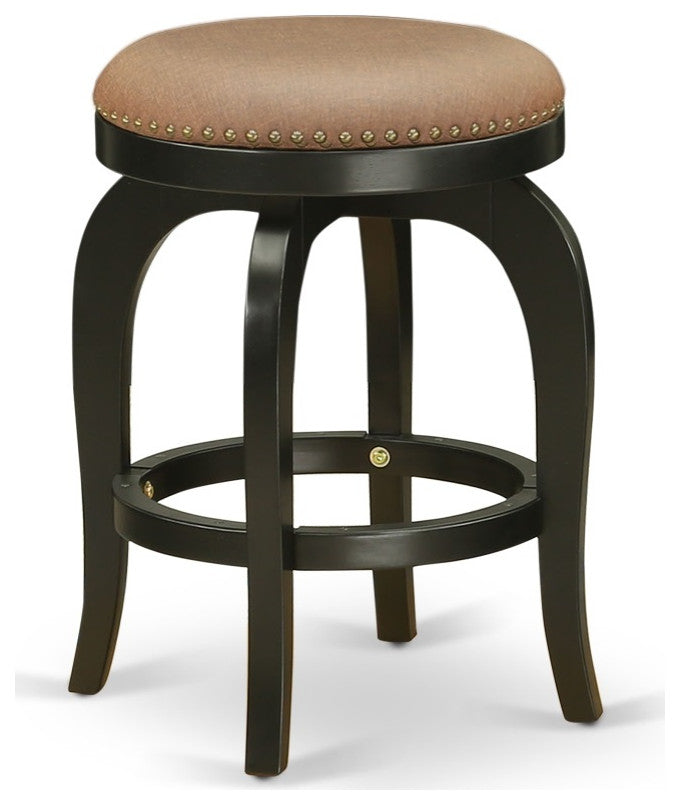 BFS024-112 Swivel Backless Barstool 24" Seat Height-Black Leg and Brown Roast