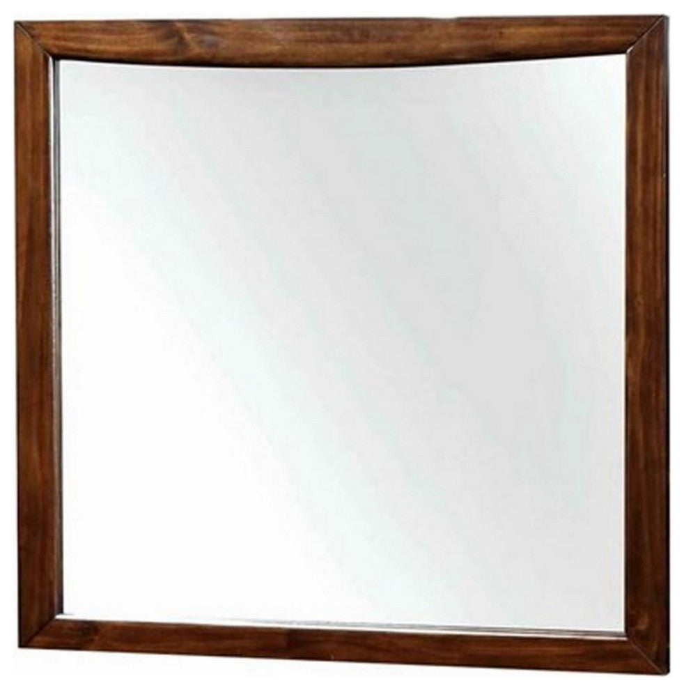 Benzara BM263071 Mirror With Rectangular Wooden Frame, Cherry Brown