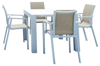 Pacific 5 Piece Dining Set, Extension Table and Arm Chairs White Frame Taupe