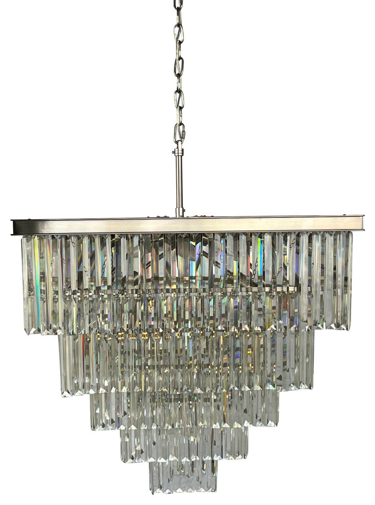 D"™Angelo 16 Light Square Glass Crystal Prism Chandelier, Brushed Nickel