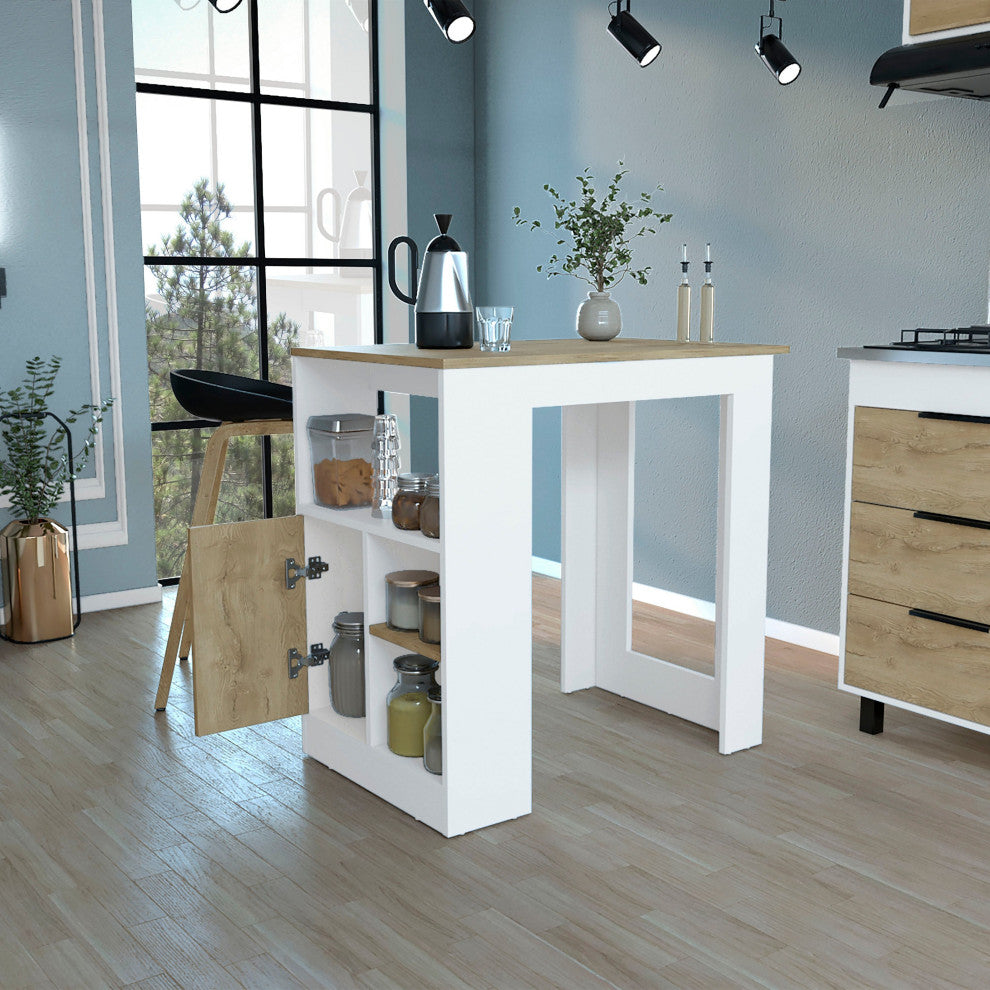 DEPOT E-SHOP Masset Kitchen Island with Side Shelve and Push to open Cabinet