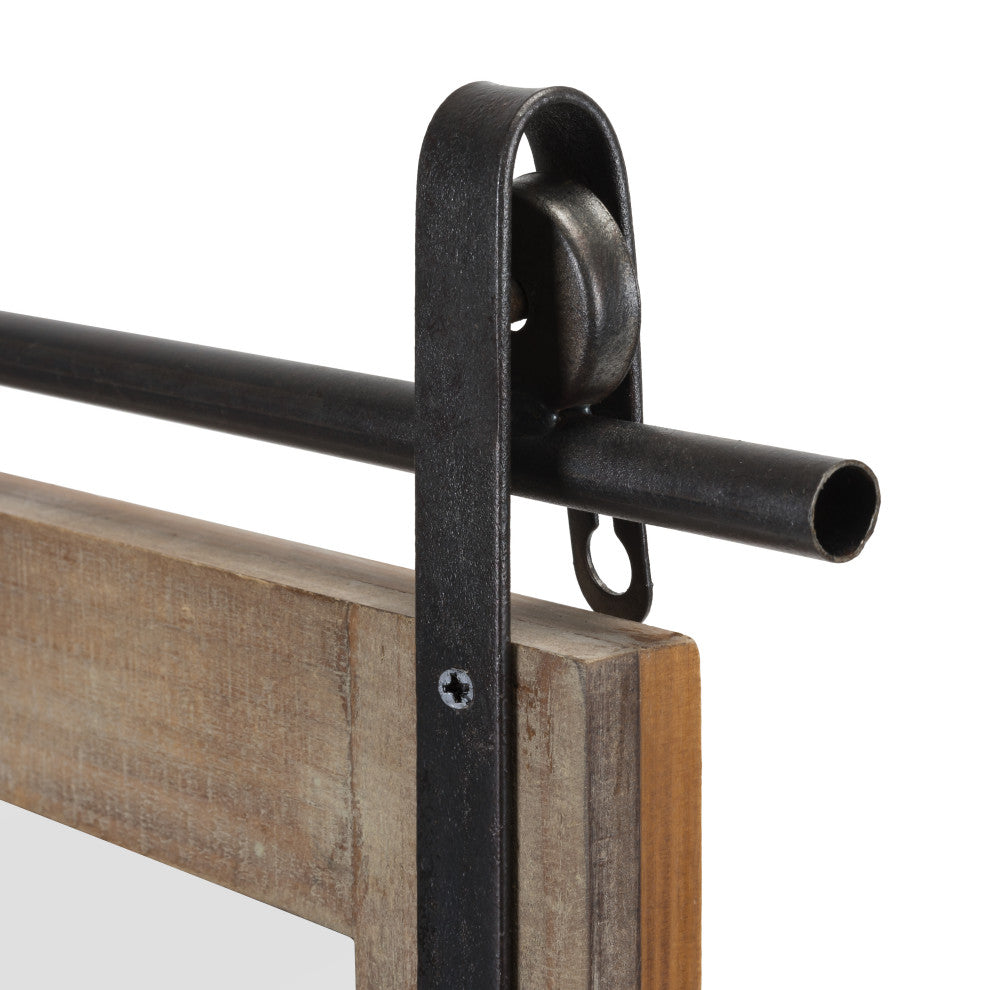Danya B. Rustic Industrial Wall Mount Barn Door Vanity Mirror With Shelf