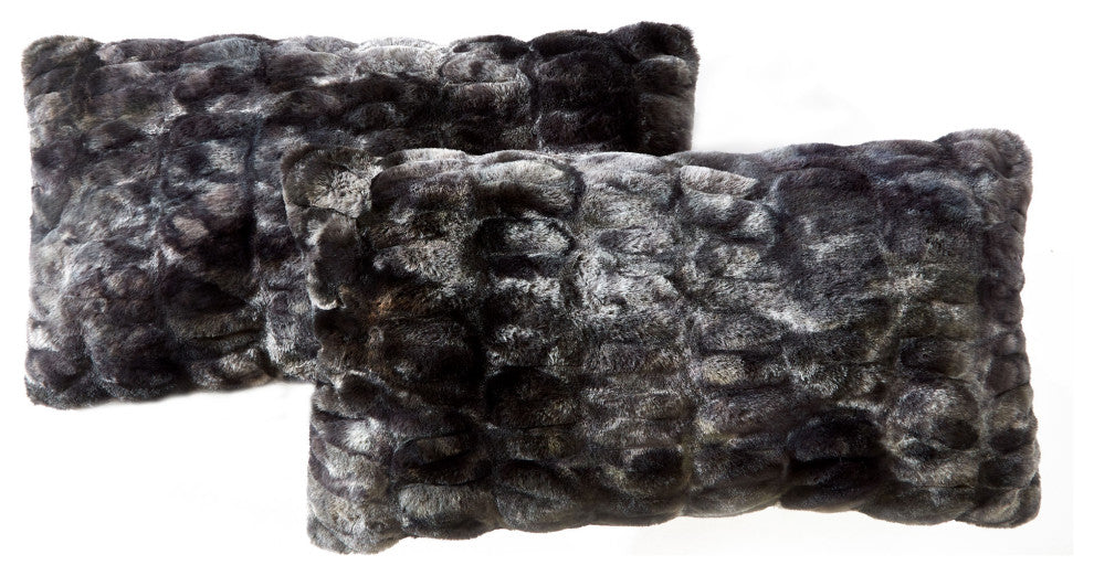 Shar Pei Faux Fur Pillow Shell Set, Meteorite, 2 Piece Lumbar, 14"x26"