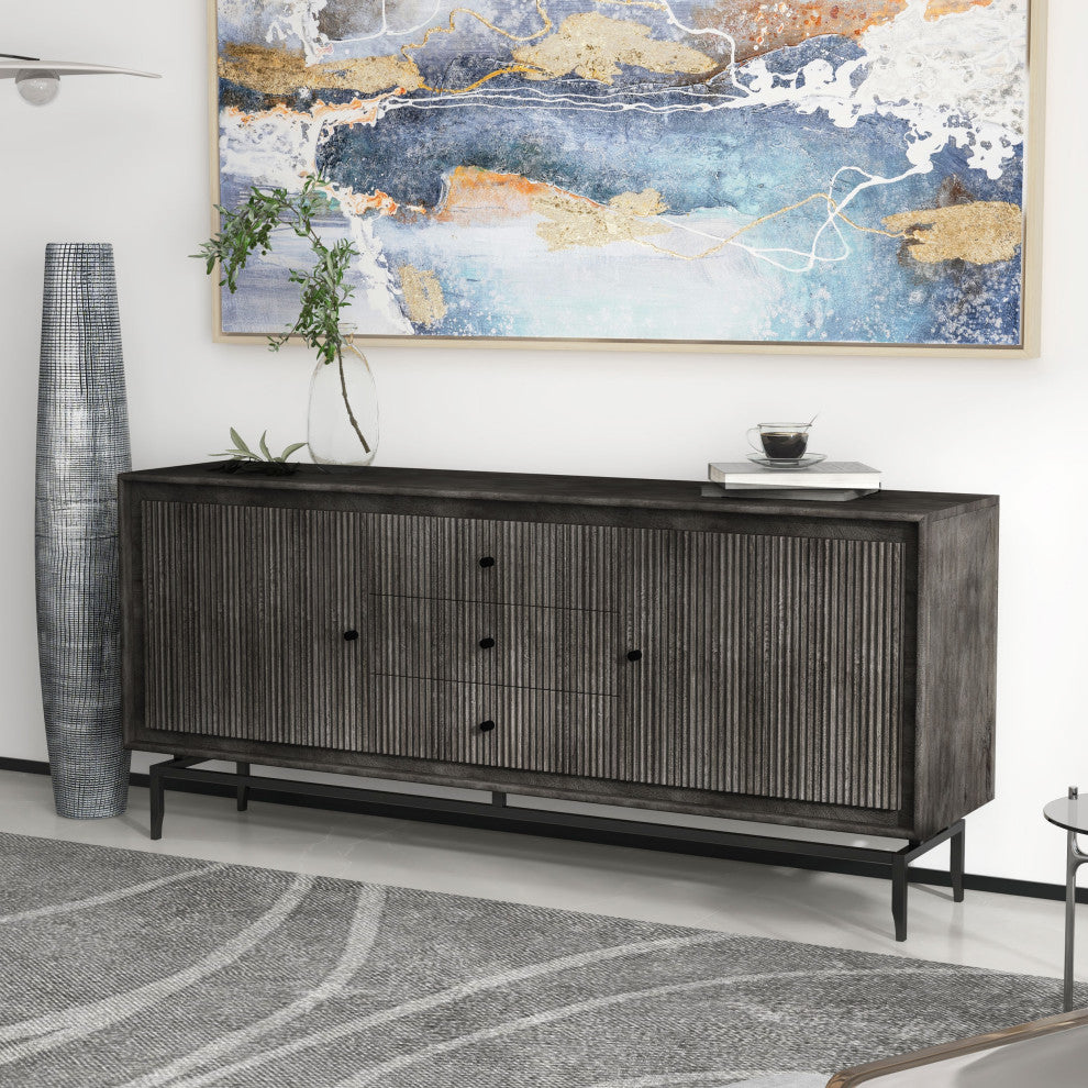 Camilo 69" Wide 3 Door Wood Sideboard, Black