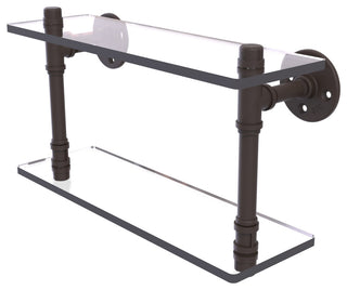 Pipeline Double Glass Shelf, Oil Rubbed Bronze, 16"