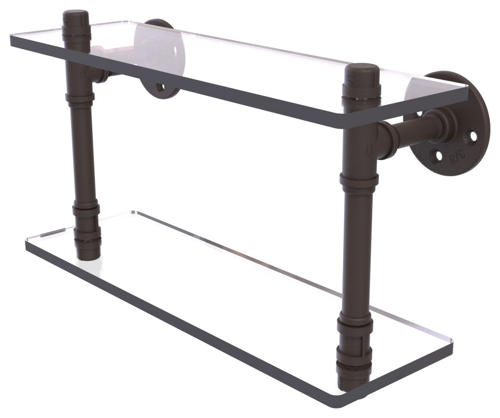 Pipeline Double Glass Shelf, Oil Rubbed Bronze, 16"