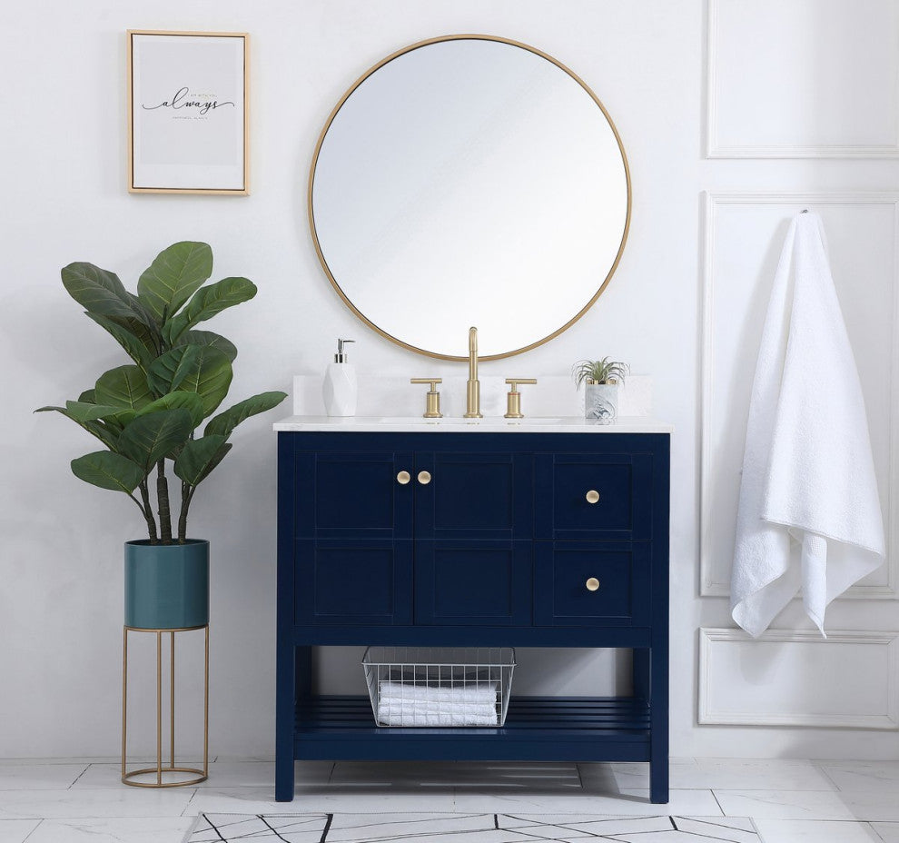 Tobias 36" Single Bathroom Vanity, Blue With Backsplash