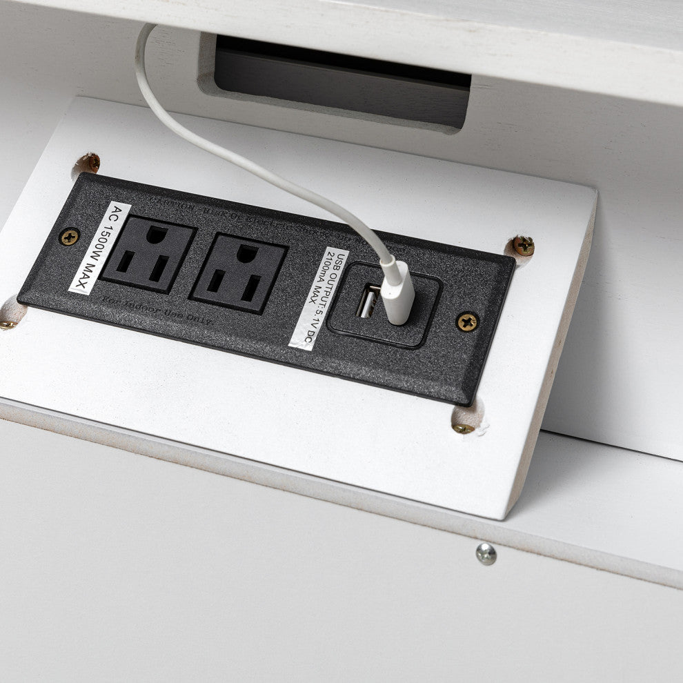 Drawer Nightstand With Built-In Outlets, Set of 2, White