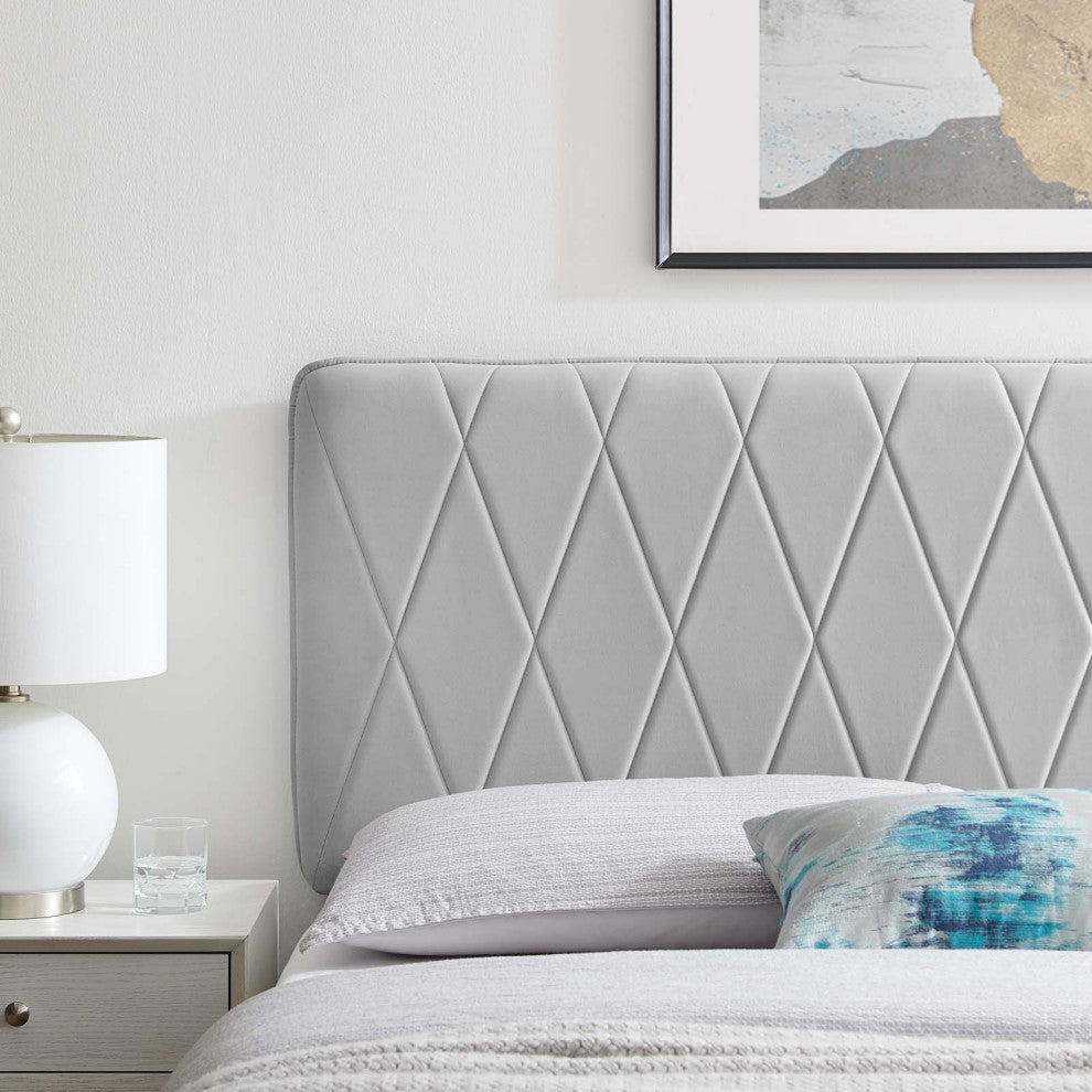 Headboard, Twin Size, Velvet, Light Gray, Modern Contemporary, Bedroom
