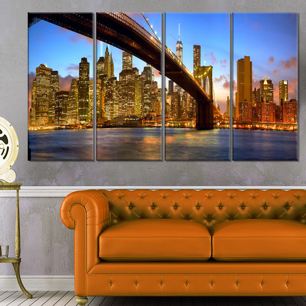 "Manhattan" Panorama With Skyscrapers" Canvas Print48"x28", 4-Panels