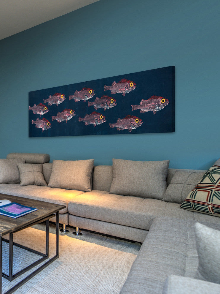 "Splitnose Rockfish" Painting Print on Wrapped Canvas, 30"x10"