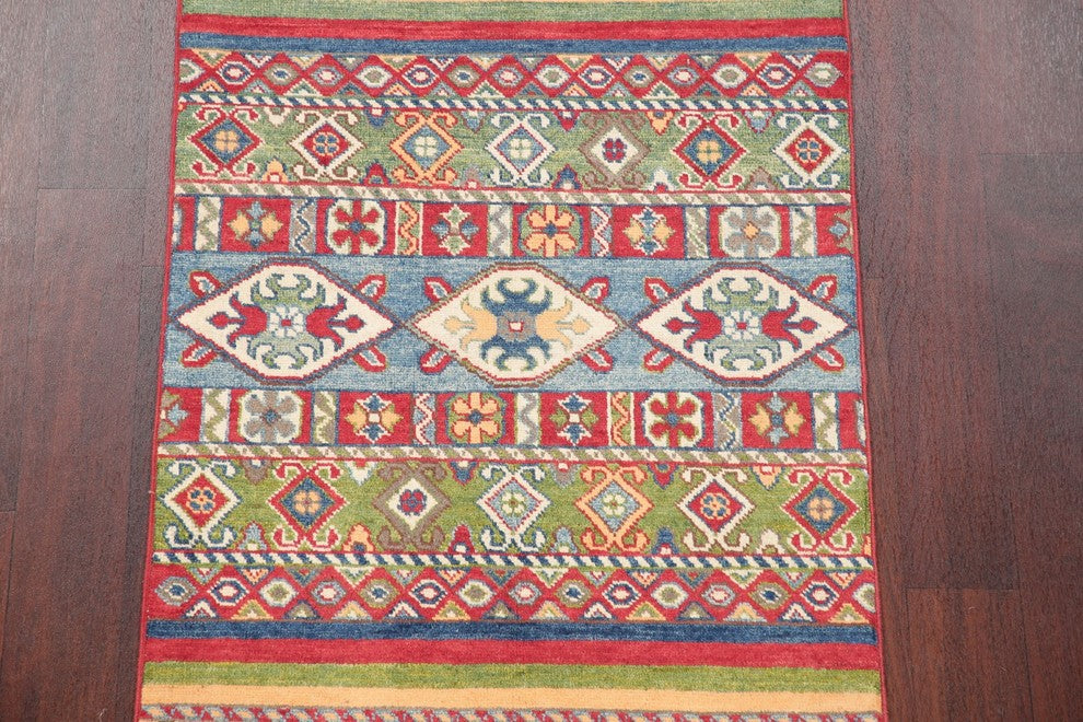 Hand-Knotted Pakistani Kazak Oriental Wool Traditional Runner Rug, 8'8"X2'8"