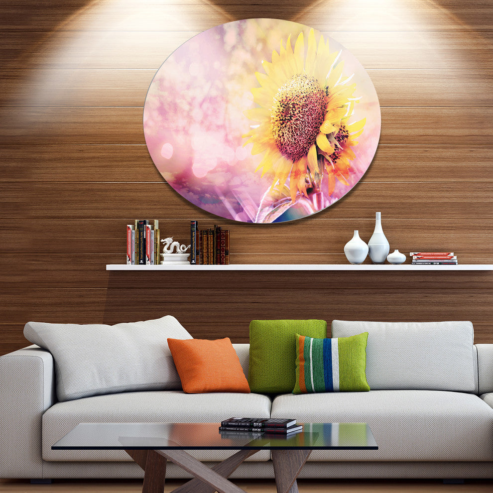 Sunflower With Rainbow Light Effect, Modern Floral Round Wall Art, 11"